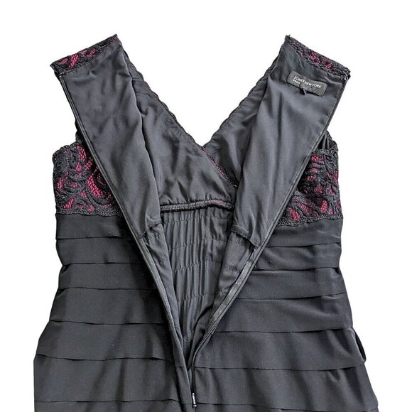 JONES NEW YORK Whimsygoth Black Pink Pleated Lace Masquerade Sheath Dress Sz 10 - Picture 4 of 8